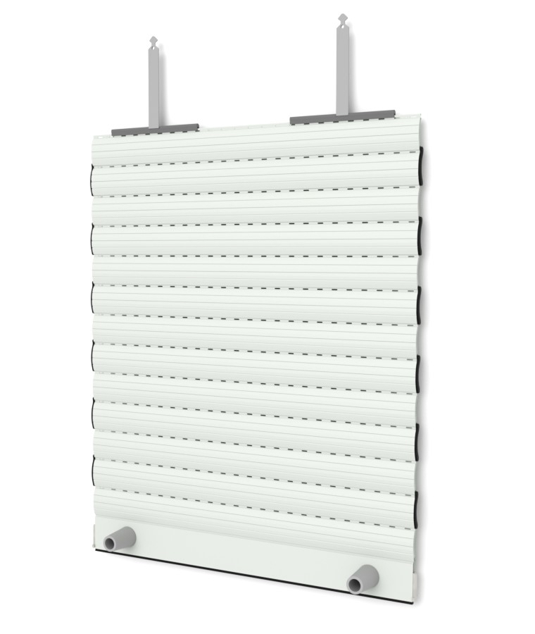 Tablier de volet roulant en aluminium blanc, avec attaches et butées